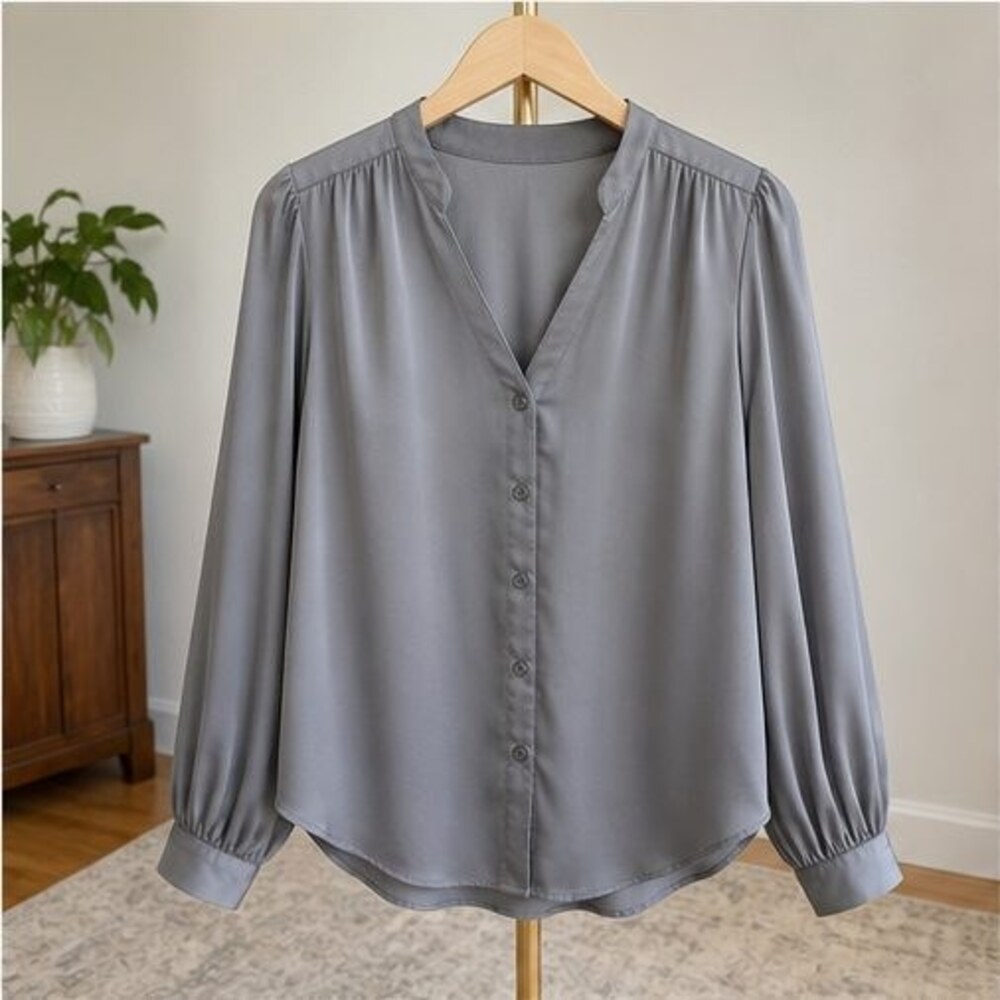 Gray V Neck Top